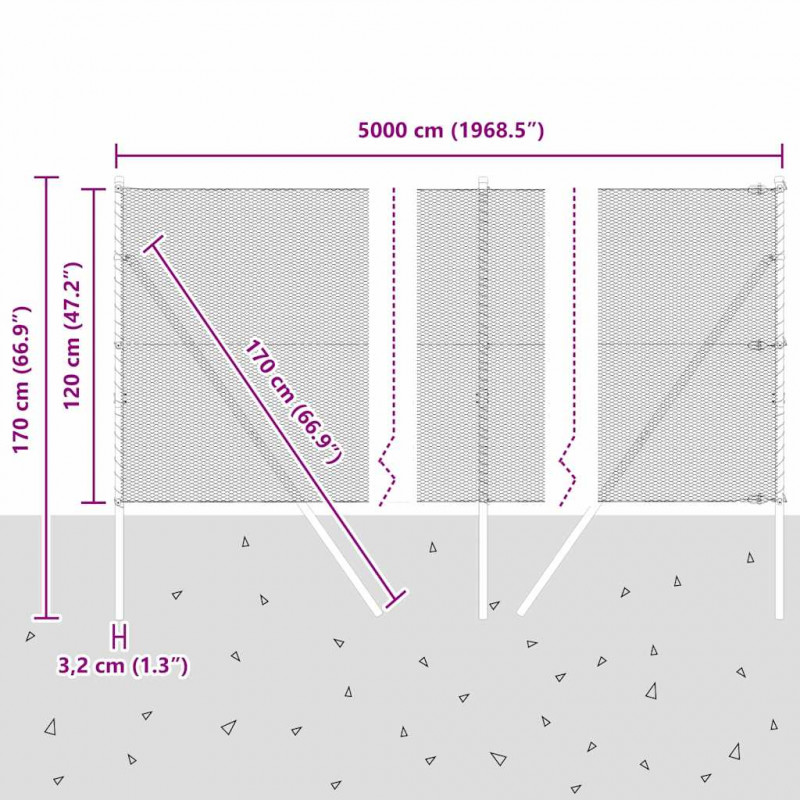 Słupek ogrodzeniowy. Srebrny 50 x 1,2 m (siatka 13 mm) Stal