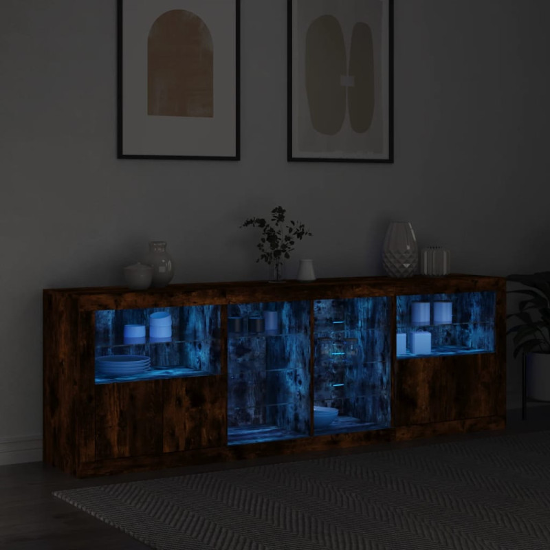 Szafka z oświetleniem LED, przydymiony dąb, 202x37x67 cm
