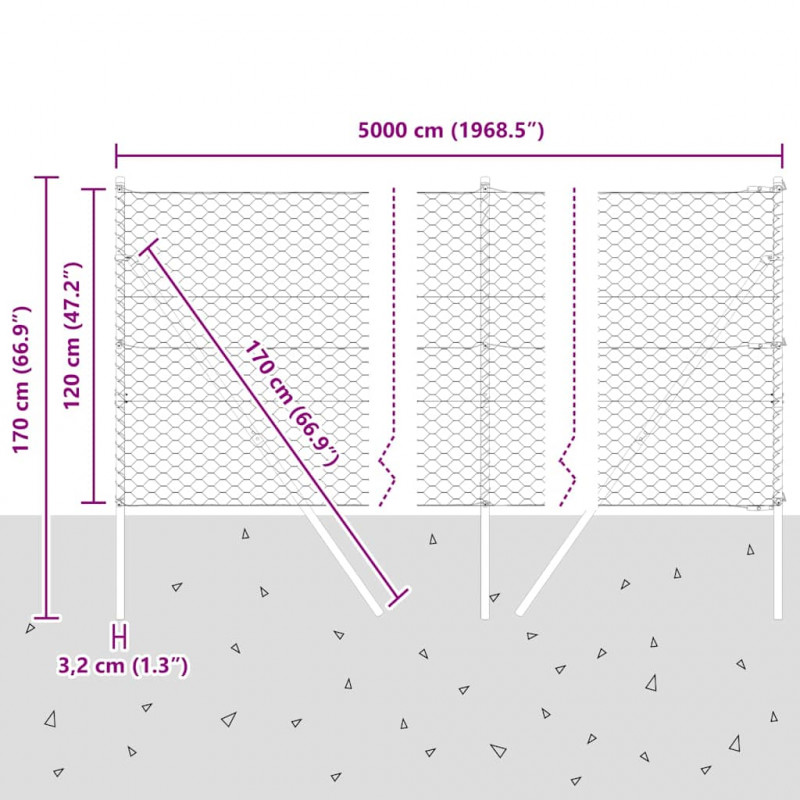 Słupek ogrodzeniowy. Srebrny 50 x 1,2 m (siatka 50 mm) Stal