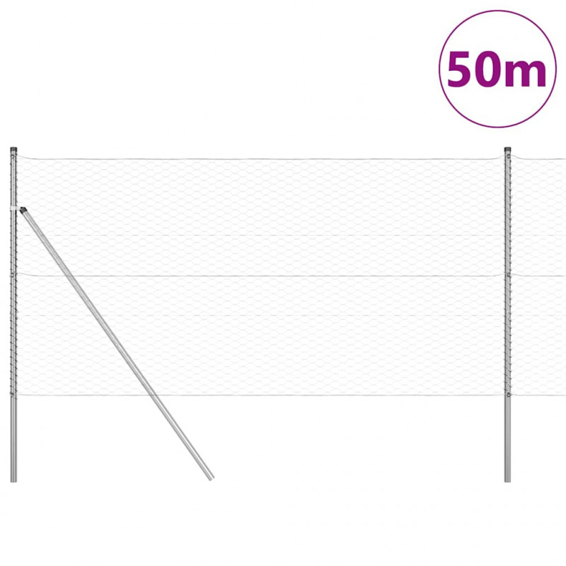 Słupek ogrodzeniowy. Srebrny 50 x 1,4 m (siatka 36 mm) Stal