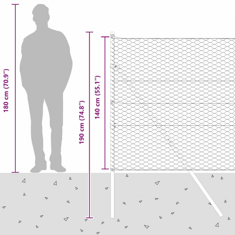 Słupek ogrodzeniowy. Srebrny 50 x 1,4 m (siatka 36 mm) Stal