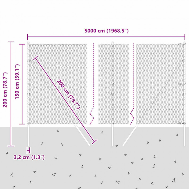 Słupek ogrodzeniowy. Srebrny 50 x 1,5 m (siatka 25 mm) Stal