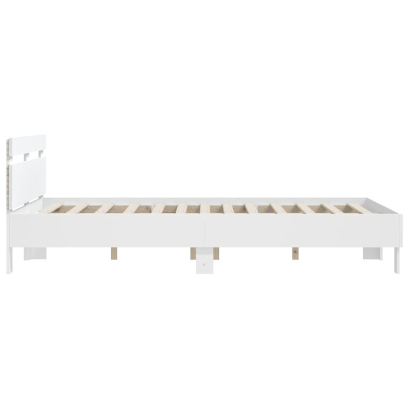 Rama łóżka z wezgłowiem i LED, biała, 140x190 cm