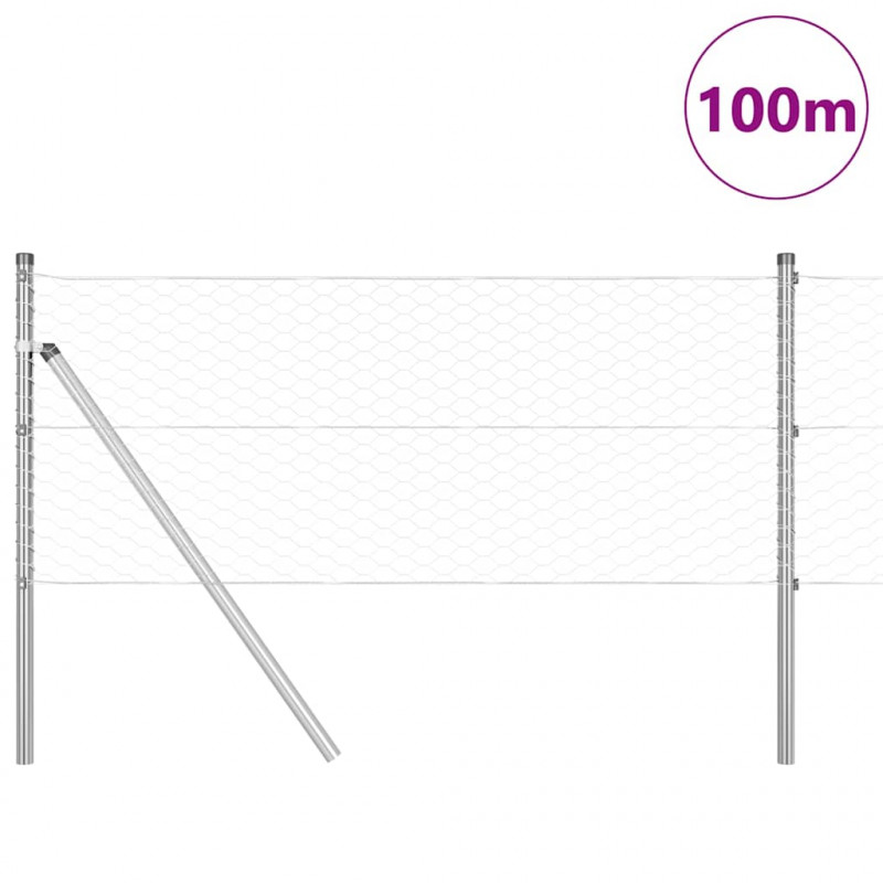 Słupek ogrodzeniowy. Srebrny 100 x 0,6 m (siatka 36 mm) Stal