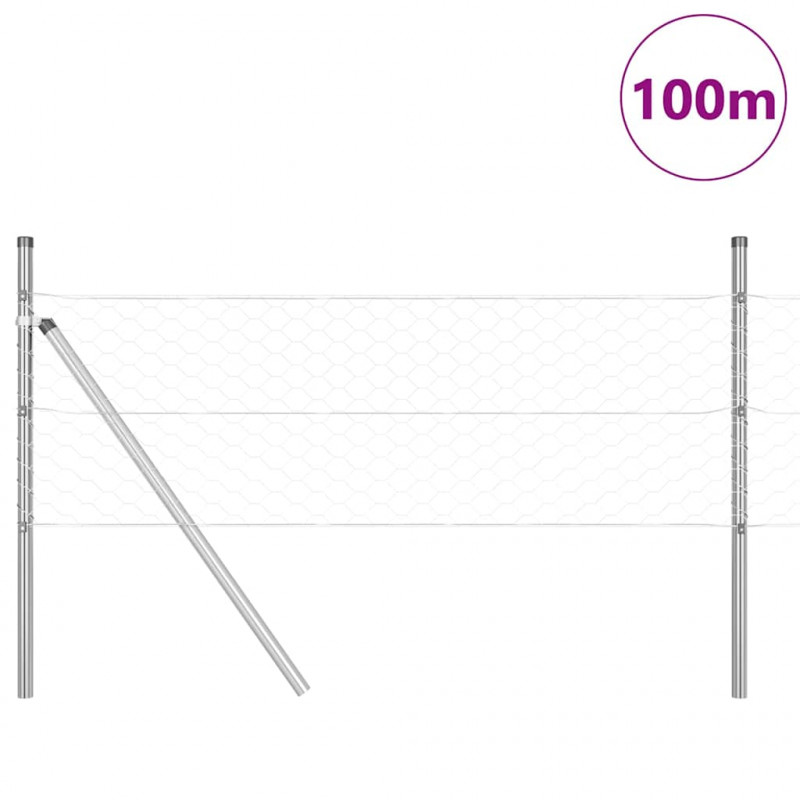 Słupek ogrodzeniowy. Srebrny 100 x 0,8 m (siatka 50 mm) Stal
