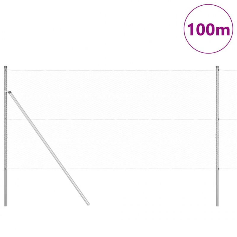 Słupek ogrodzeniowy. Srebrny 100 x 1 m (siatka 25 mm) Stal