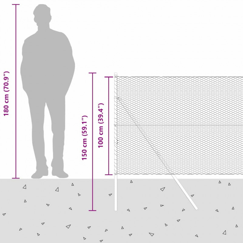 Słupek ogrodzeniowy. Srebrny 100 x 1 m (siatka 25 mm) Stal