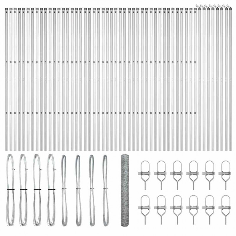 Słupek ogrodzeniowy. Srebrny 100 x 1 m (siatka 50 mm) Stal