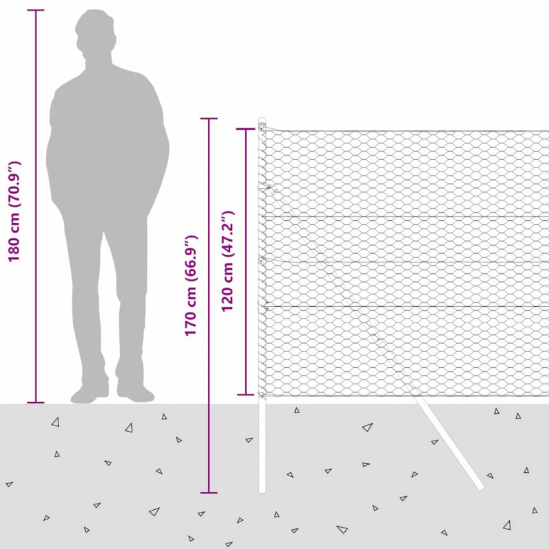 Słupek ogrodzeniowy. Srebrny 100 x 1,2 m (siatka 36 mm) Stal
