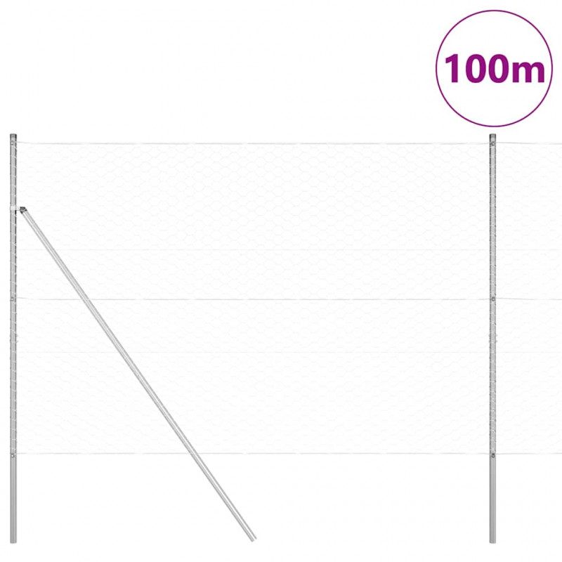 Słupek ogrodzeniowy. Srebrny 100 x 1,6 m (siatka 50 mm) Stal