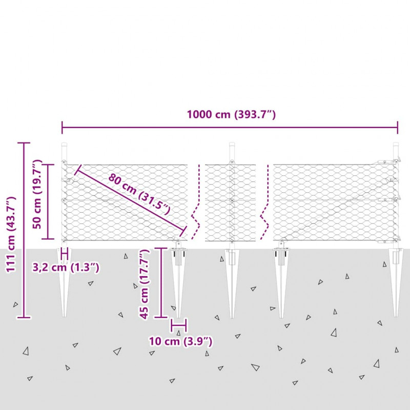 Słupek ogrodzeniowy. Zielony 10 x 0,5 m (siatka 36 mm)