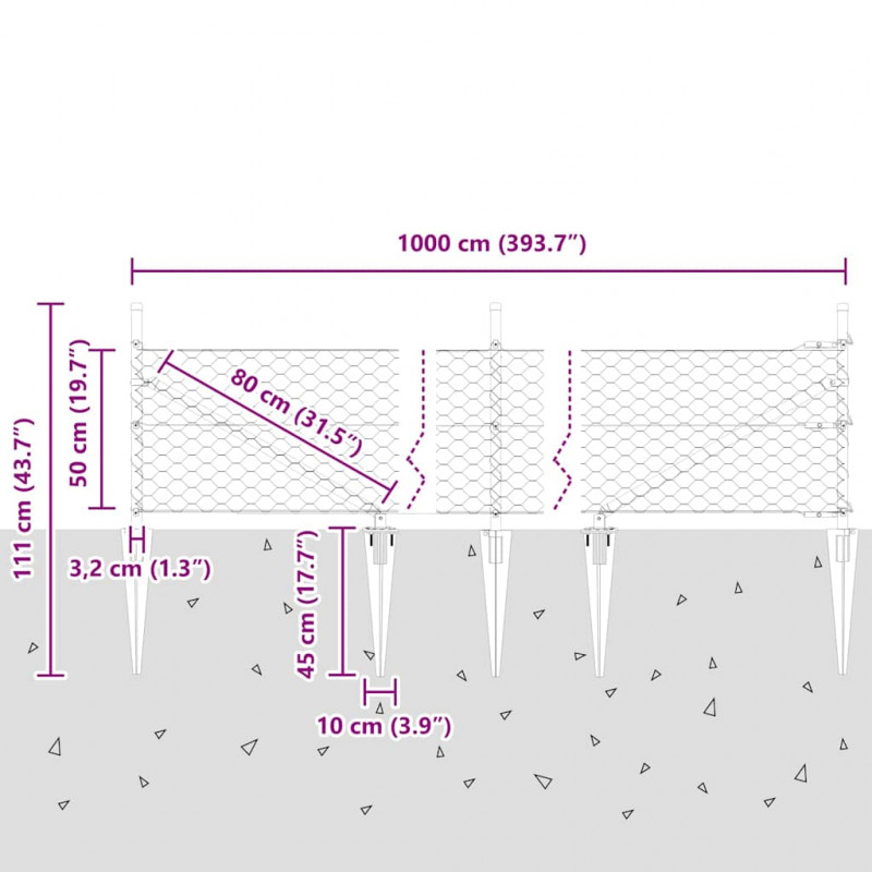 Słupek ogrodzeniowy. Zielony 10 x 0,5 m (siatka 50 mm)