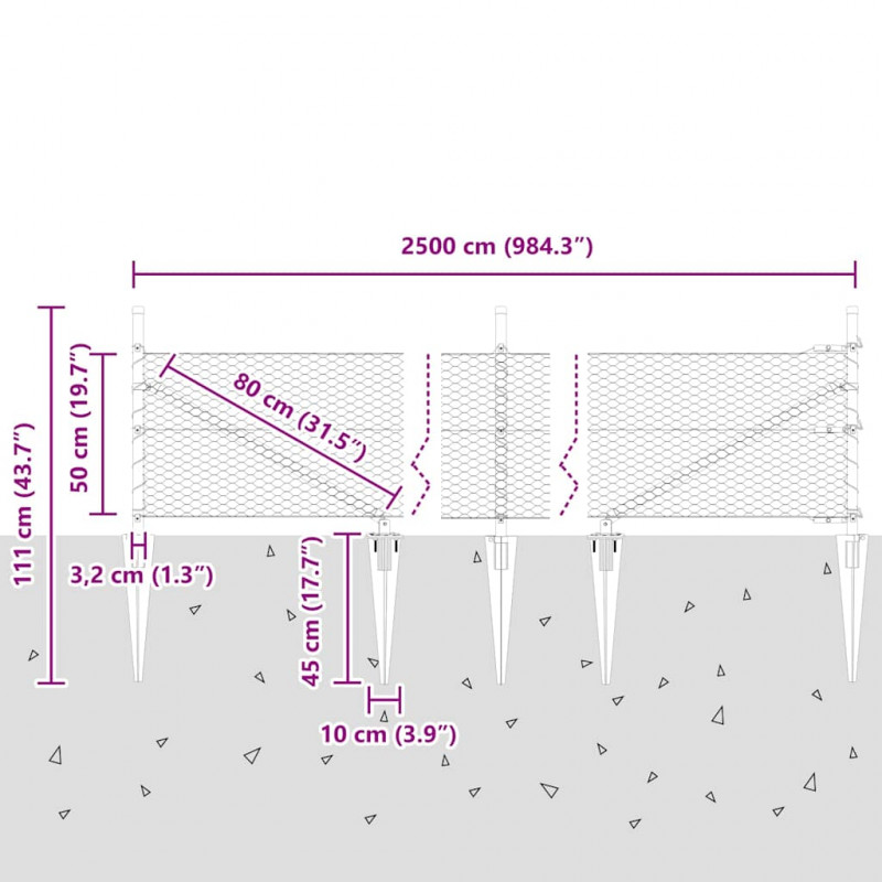 Słupek ogrodzeniowy. Zielony 25 x 0,5 m (siatka 25 mm) Stal