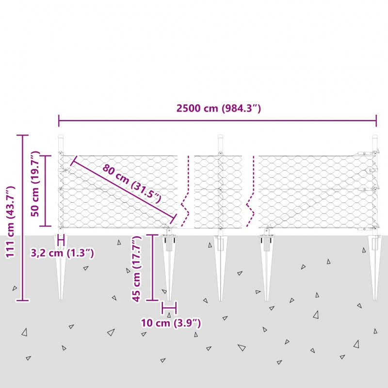 Słupek ogrodzeniowy. Zielony 25 x 0,5 m (siatka 50 mm) Stal
