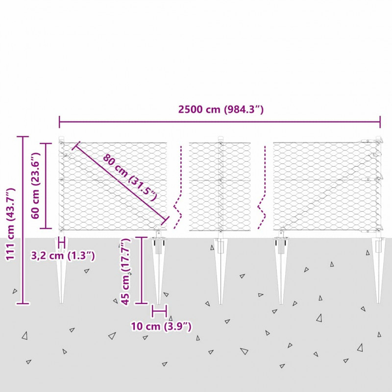 Słupek ogrodzeniowy. Zielony 25 x 0,6 m (siatka 36 mm)