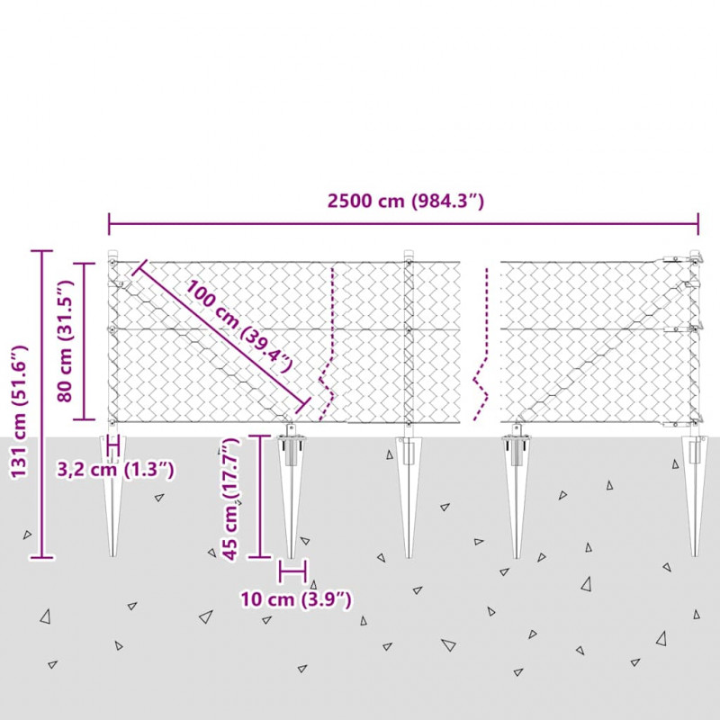 Słupek ogrodzeniowy. Zielony 25 x 0,8 m (siatka 50 mm)