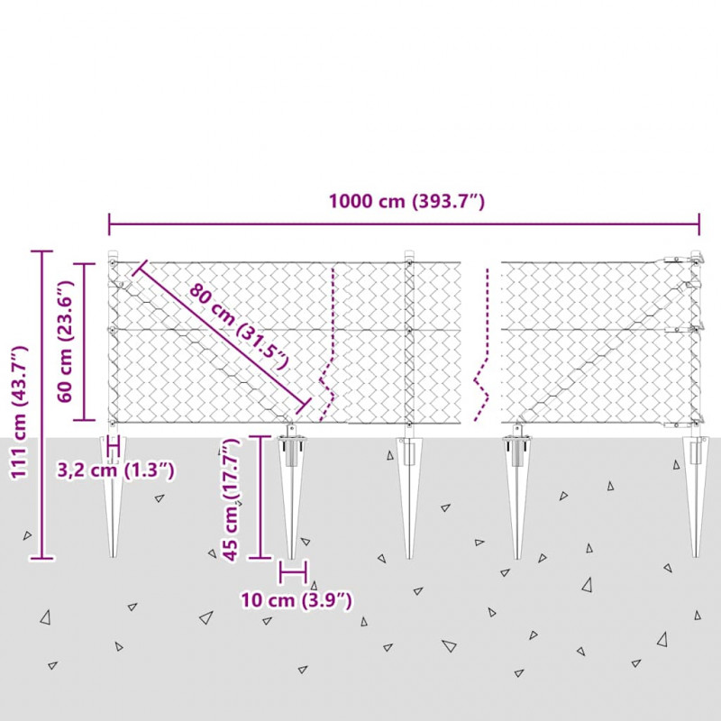Słupek ogrodzeniowy. Szary 10 x 0,6 m (siatka 50 mm) Stal i PVC