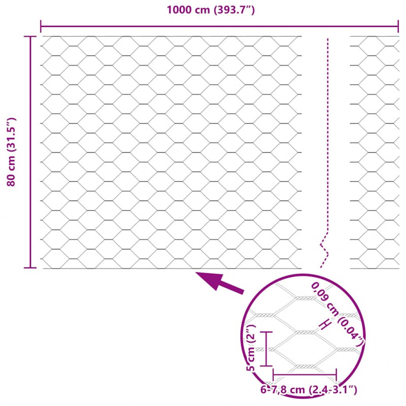 Słupek ogrodzeniowy. Szary 10 x 0,8 m (siatka 50 mm) Stal i PVC