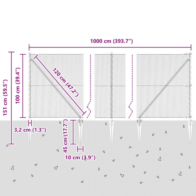 Słupek ogrodzeniowy. Szary 10 x 1 m (siatka 13 mm) Stal i PVC