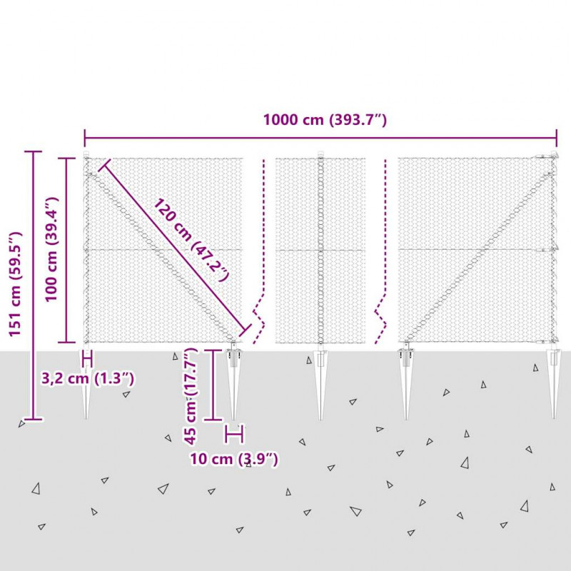 Słupek ogrodzeniowy. Szary 10 x 1 m (siatka 25 mm) Stal i PVC