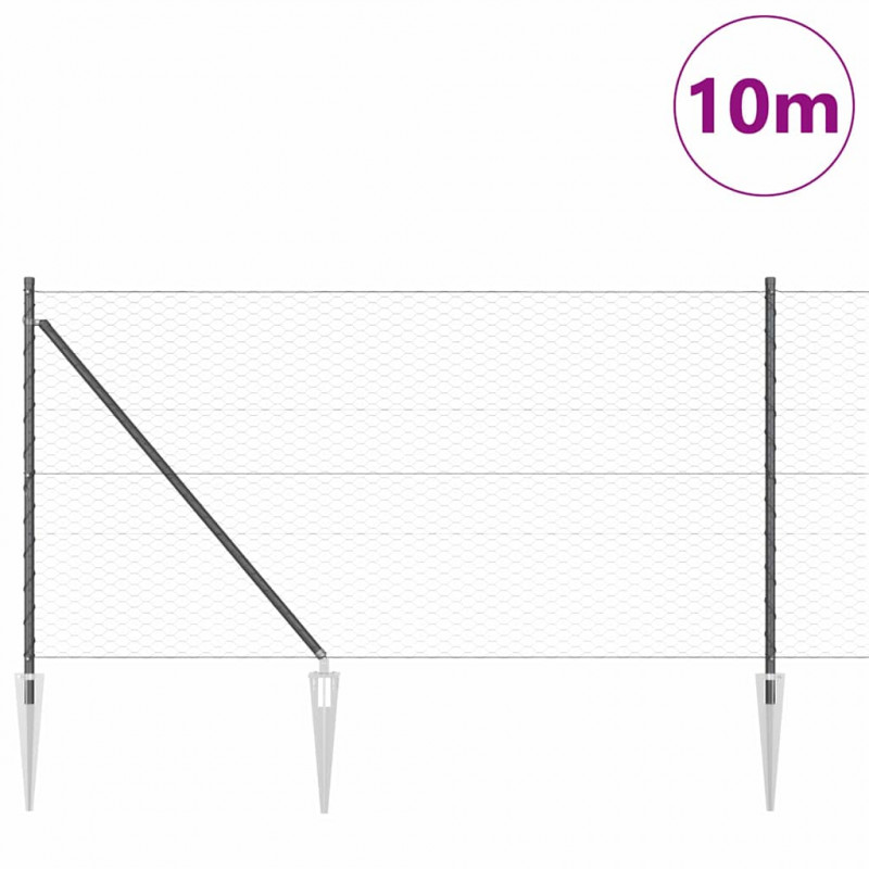 Słupek ogrodzeniowy. Szary 10 x 1 m (siatka 36 mm) Stal i PVC