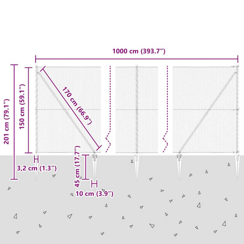Słupek ogrodzeniowy. Szary 10 x 1,5 m (siatka 25 mm) Stal i PVC