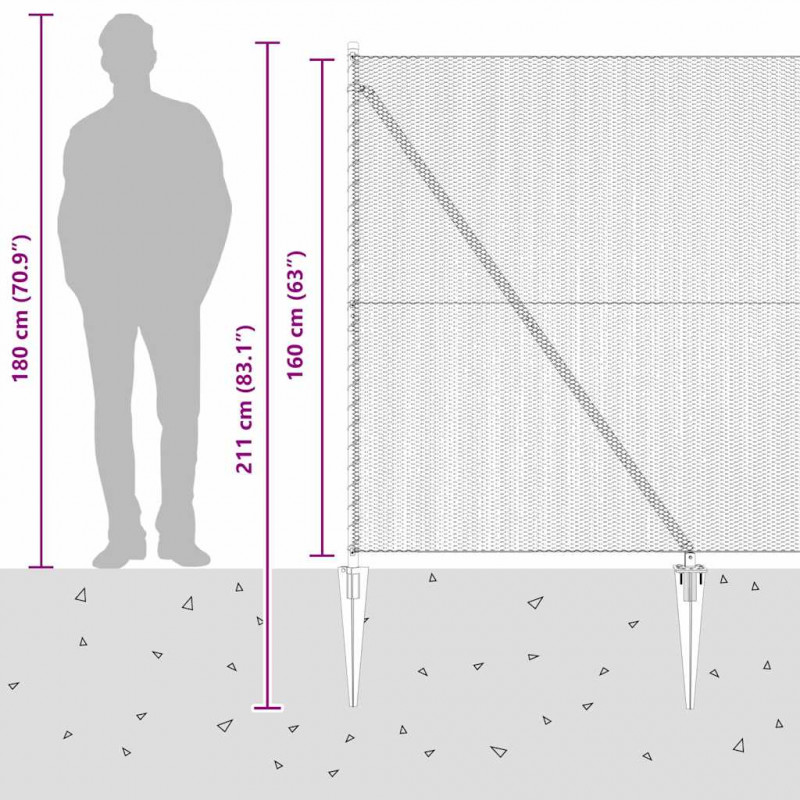 Słupek ogrodzeniowy. Szary 10 x 1,6 m (siatka 13 mm) Stal i PVC