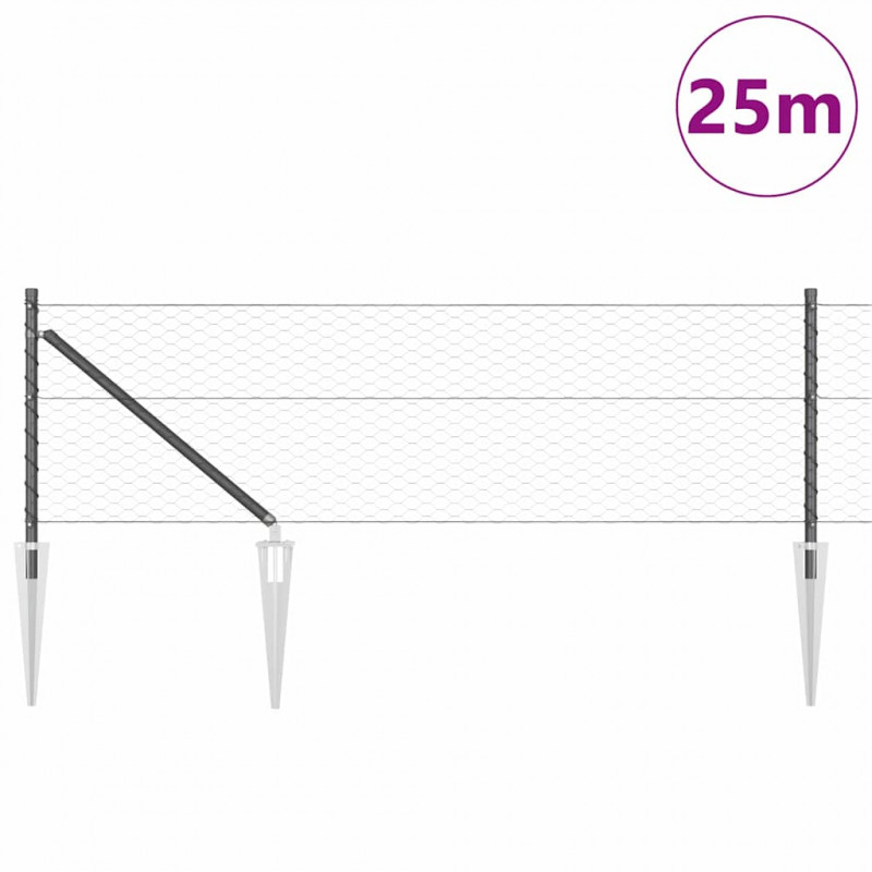 Słupek ogrodzeniowy. Szary 25 x 0,6 m (siatka 36 mm) Stal i PVC