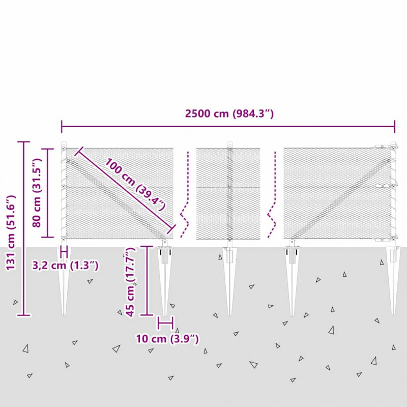 Słupek ogrodzeniowy. Szary 25 x 0,8 m (siatka 13 mm) Stal i PVC