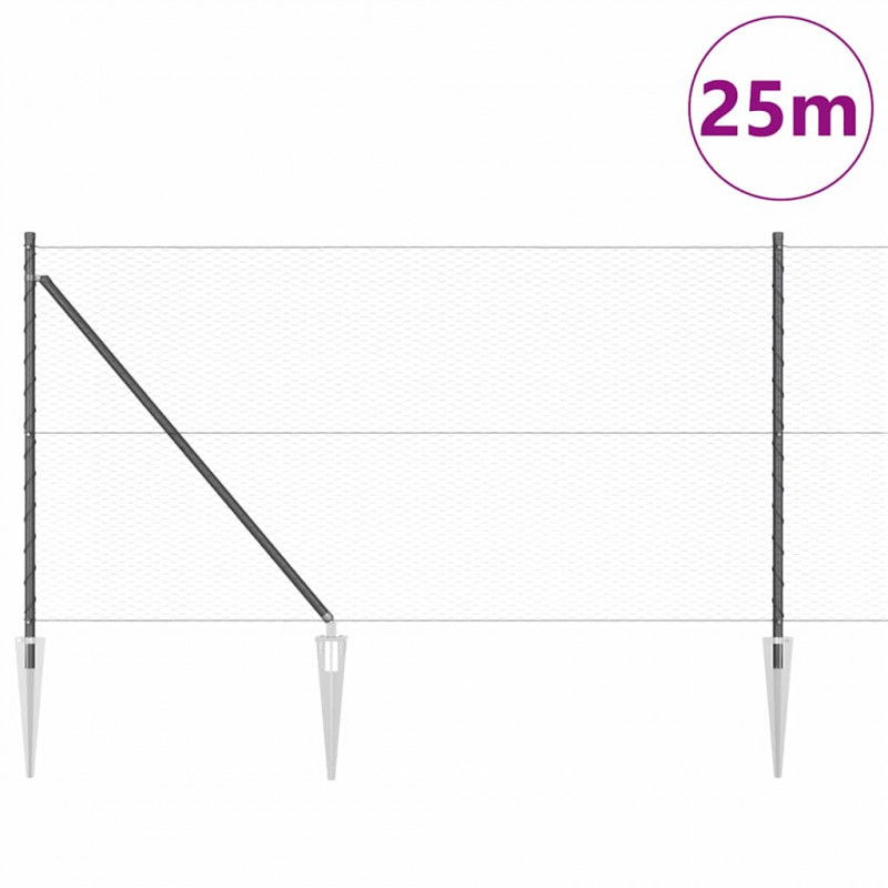 Słupek ogrodzeniowy. Szary 25 x 1 m (25 mm siatka) Stal