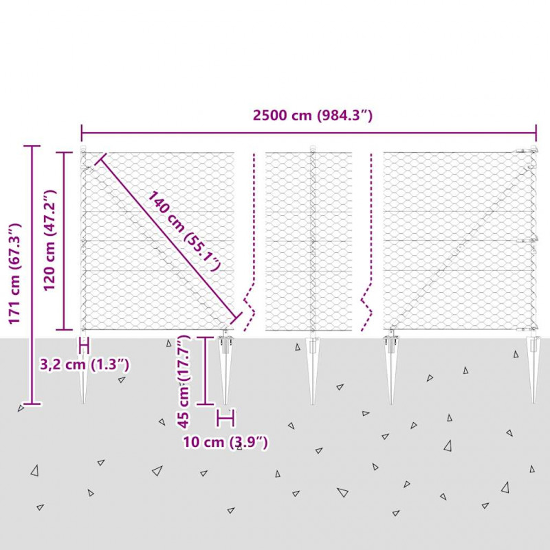 Słupek ogrodzeniowy. Szary 25 x 1,2 m (siatka 50 mm) Stal