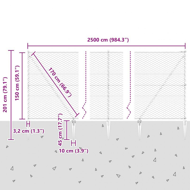 Słupek ogrodzeniowy. Szary 25 x 1,5 m (siatka 50 mm) Stal