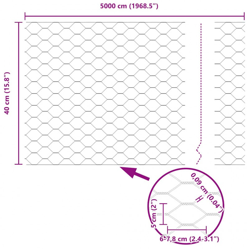 Słupek ogrodzeniowy. Szary 50 x 0,4 m (siatka 50 mm) Stal i PVC