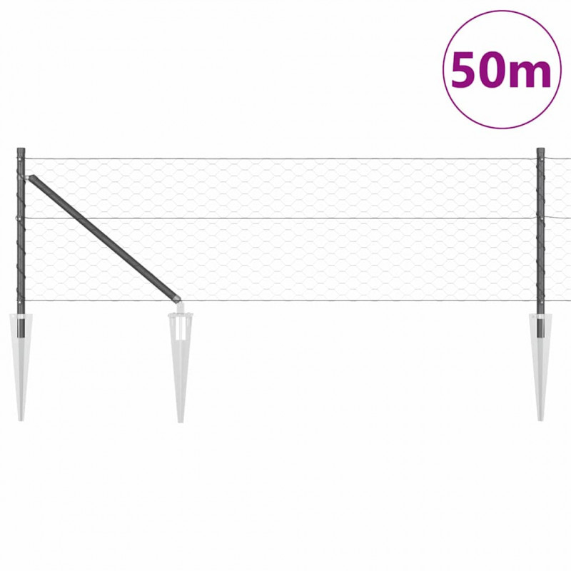 Słupek ogrodzeniowy. Szary 50 x 0,6 m (siatka 50 mm) Stal i PVC