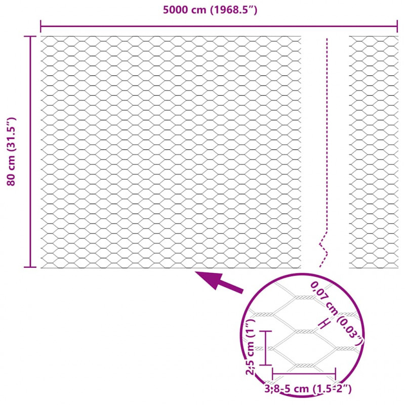 Słupek ogrodzeniowy. Szary 50 x 0,8 m (siatka 25 mm) Stal i PVC