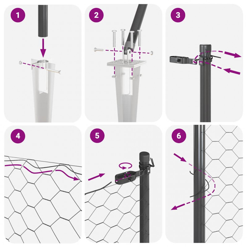 Słupek ogrodzeniowy. Szary 50 x 1 m (siatka 36 mm) Stal i PVC