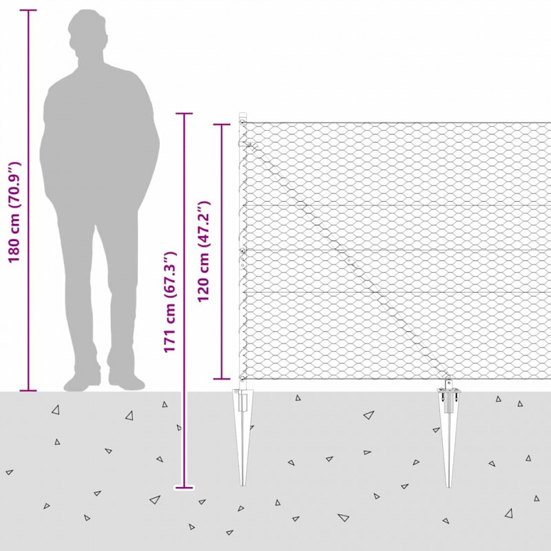 Słupek ogrodzeniowy. Szary 50 x 1,2 m (siatka 36 mm) Stal i PVC