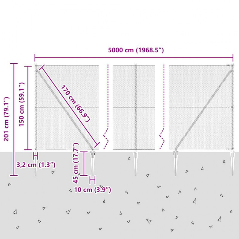 Słupek ogrodzeniowy. Szary 50 x 1,5 m (siatka 13 mm) Stal i PVC