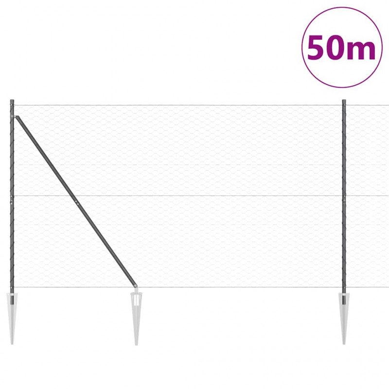 Słupek ogrodzeniowy. Szary 50 x 1,5 m (siatka 50 mm) Stal i PVC