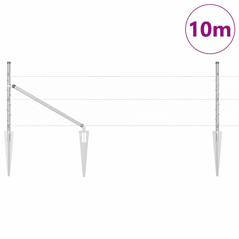 Słupek ogrodzeniowy. Srebrny 10 x 0,5 m (siatka 50 mm) Stal