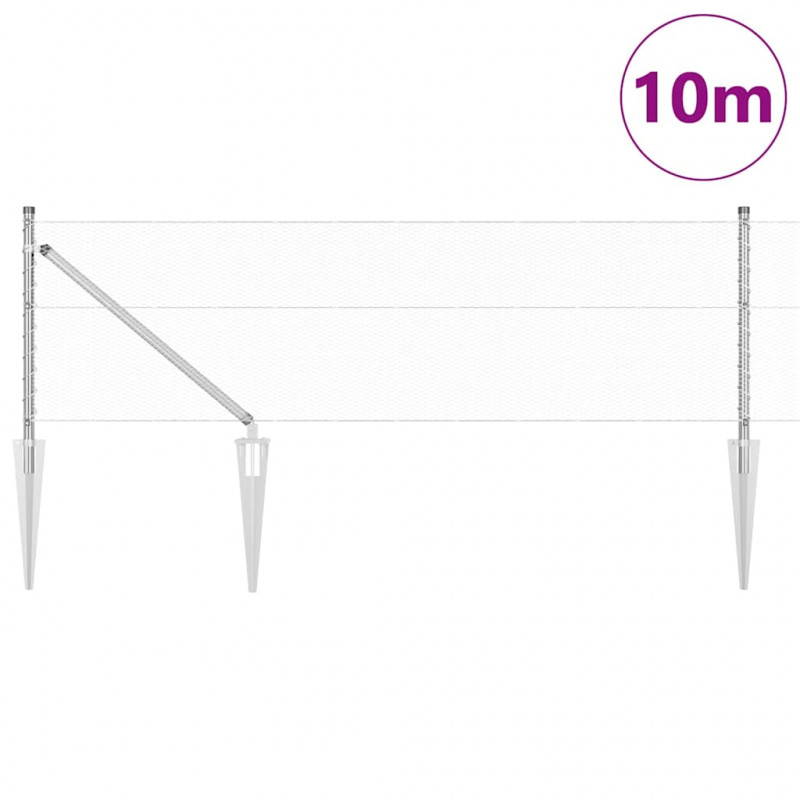 Słupek ogrodzeniowy. Srebrny 10 x 0,6 m (siatka 13 mm) Stal