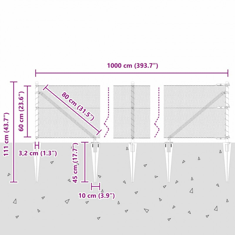 Słupek ogrodzeniowy. Srebrny 10 x 0,6 m (siatka 13 mm) Stal