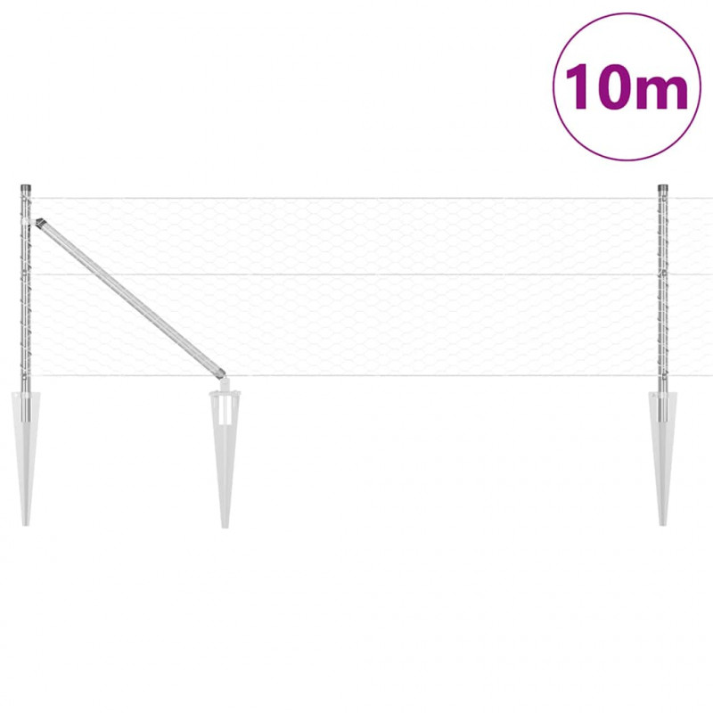 Słupek ogrodzeniowy. Srebrny 10 x 0,6 m (siatka 36 mm) Stal