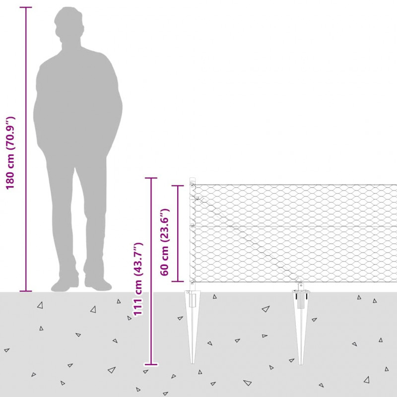 Słupek ogrodzeniowy. Srebrny 10 x 0,6 m (siatka 36 mm) Stal