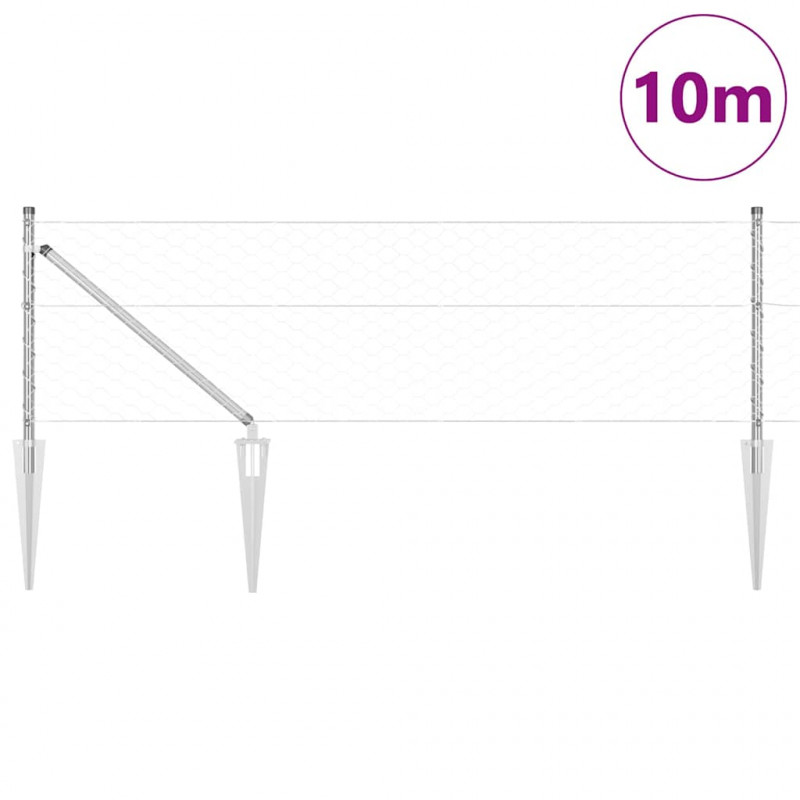Słupek ogrodzeniowy. Srebrny 10 x 0,6 m (siatka 50 mm) Stal