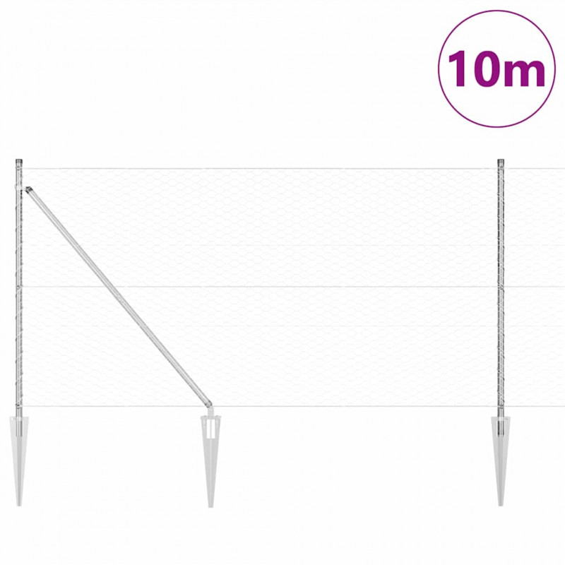 Słupek ogrodzeniowy. Srebrny 10 x 1 m (siatka 36 mm) Stal