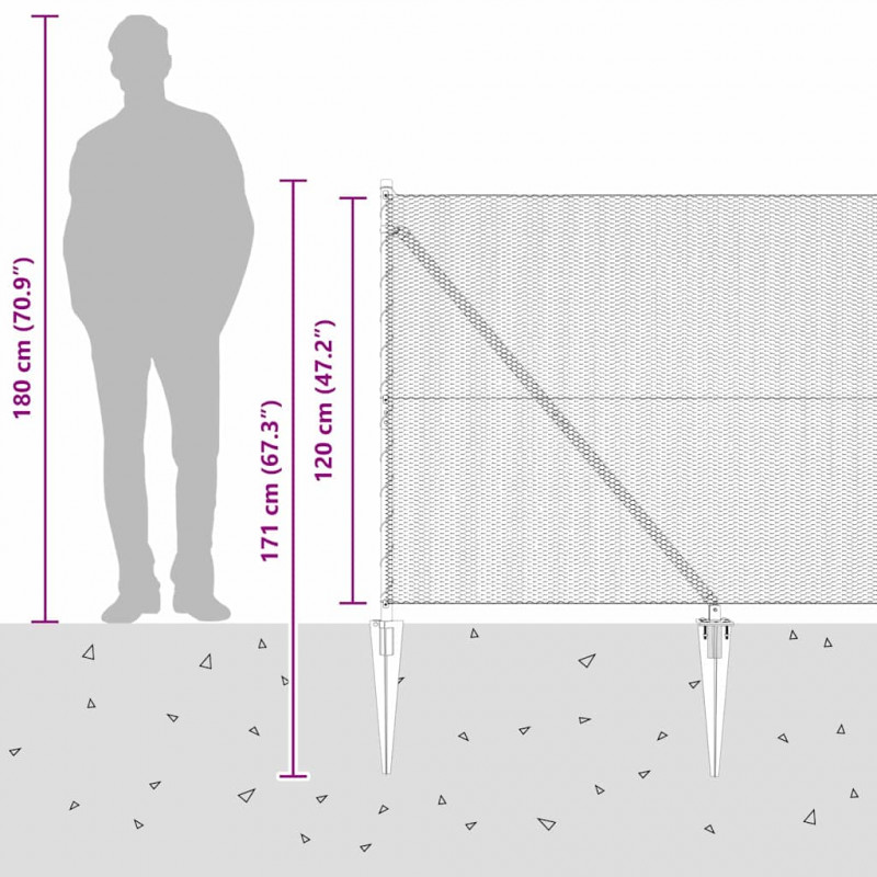 Słupek ogrodzeniowy. Srebrny 10 x 1,2 m (siatka 13 mm) Stal