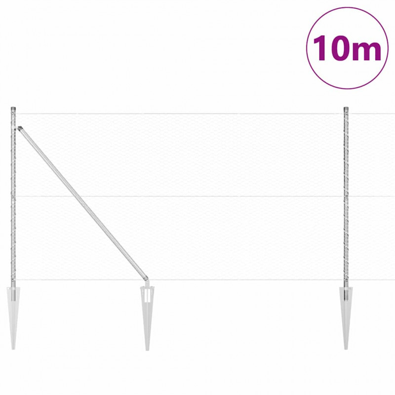 Słupek ogrodzeniowy. Srebrny 10 x 1,4 m (siatka 25 mm) Stal