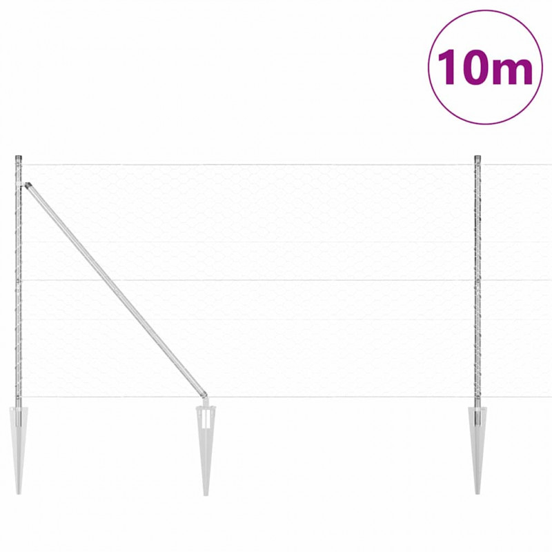 Słupek ogrodzeniowy. Srebrny 10 x 1,4 m (siatka 50 mm) Stal