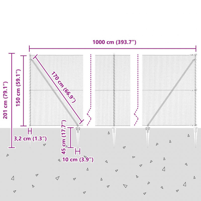 Słupek ogrodzeniowy. Srebrny 10 x 1,5 m (siatka 13 mm) Stal